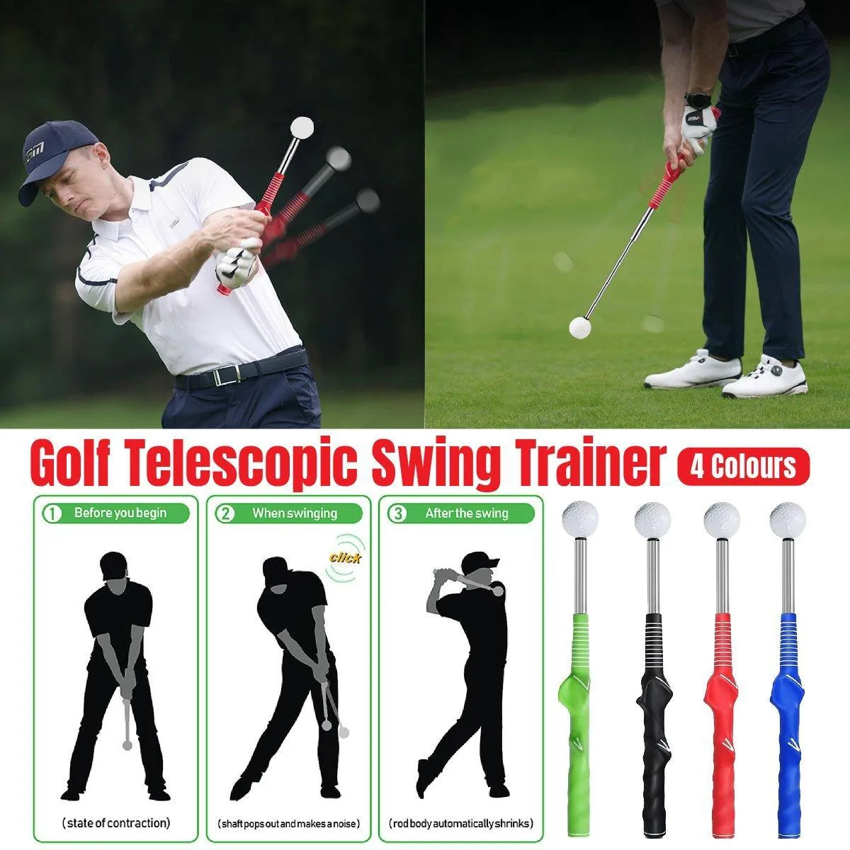 Golf Swing Training Aid Telescopic Impact Sound Stick Exercise Tool for Practice