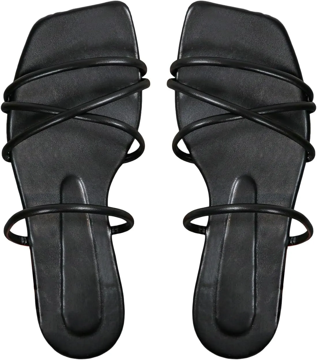 GORGLITTER PU Leather Flat Slip on Sandals Cross Strap Open Toe Summer Slide Sandals