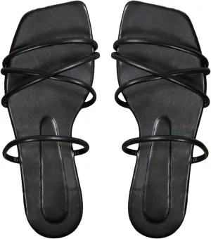 GORGLITTER PU Leather Flat Slip on Sandals Cross Strap Open Toe Summer Slide Sandals