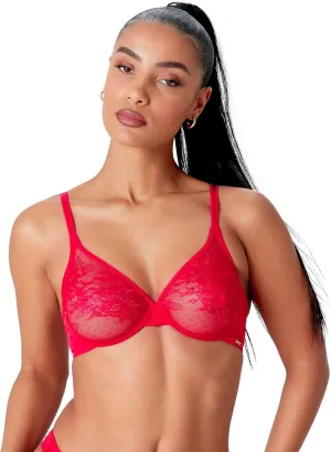 Gossard Women's Glossies Lace Sheer Bra, Red (Chilli Red), 32FF