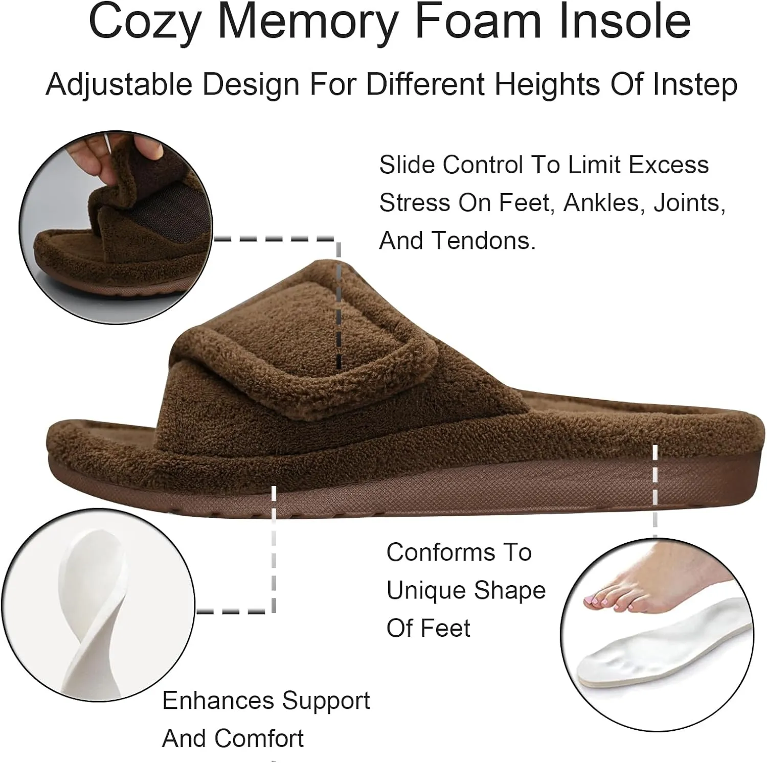 GRITHEIM Women's Orthotic Arch Support Slippers Fuzzy Adjustable Orthopedic Slippers for Plantar Fasciitis Furry Slide for Ladies