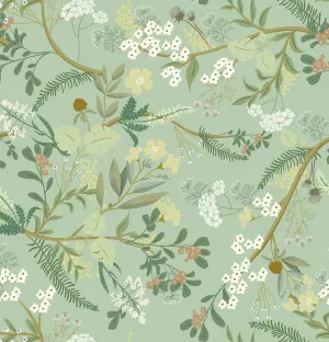 Guvana 16.14"x394" Floral Peel and Stick Wallpaper - Boho Self Adhesive Wallpaper with Leaf and Flower Design - Light Green Background - DIY Removable Accent Wall Decor