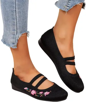 Hbeylia Knitted Ballet Flats for Women Ladies Round Toe Strappy Comfortable Formal Dress Loafers Casual Slip On Walking Driving Shoes for Work Nurse