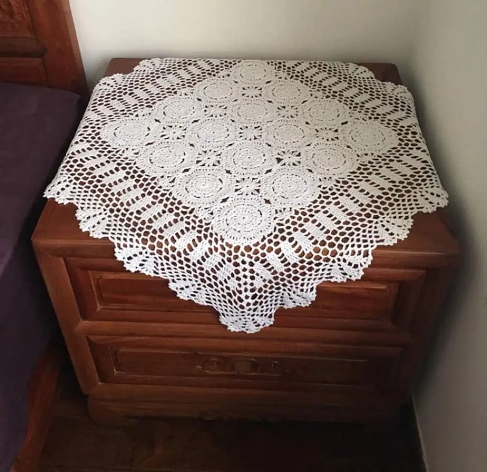 Hetao 100% Cotton Handmade Crochet Square Tablecloth Doilies Lace Table Covers ,Beige, 27 Inch