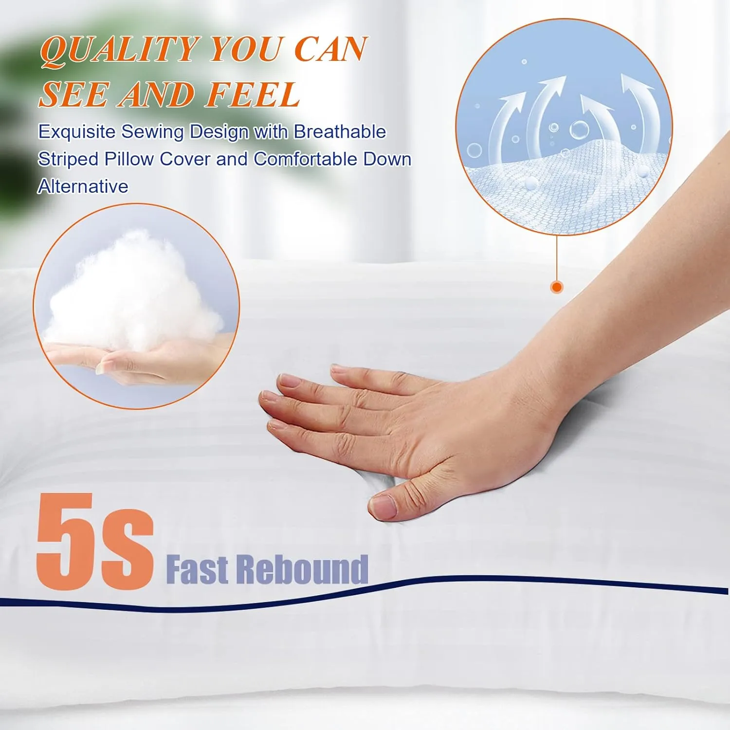 Hotel Pillows for Sleeping Standard Size Set of 2, Soft Down Alternative Pillow for Side, Back or Stomach Sleeper