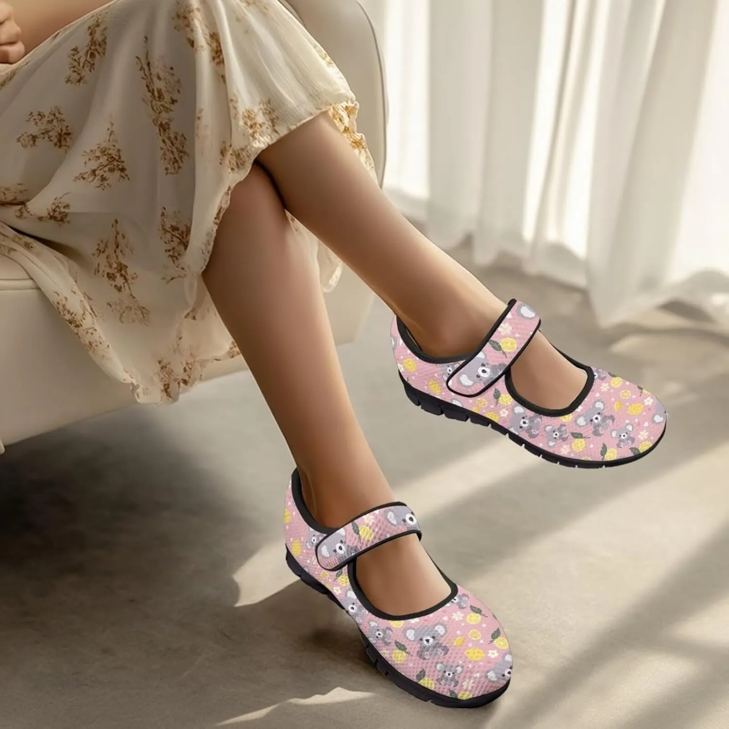 Howilath Animal Print Mary Jane Shoes Women Round Toe Dress Dance Shoes Mesh Casual Flats Shoes