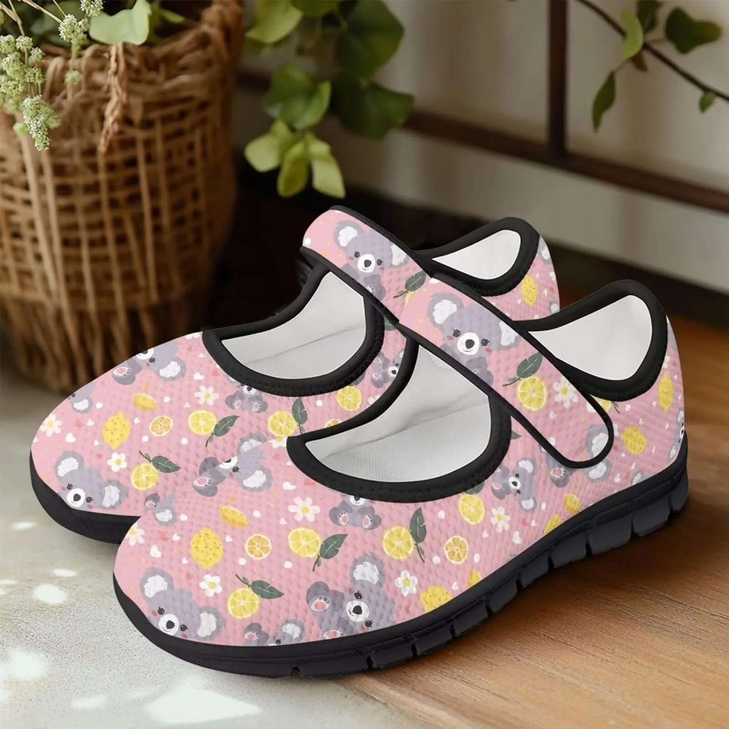 Howilath Animal Print Mary Jane Shoes Women Round Toe Dress Dance Shoes Mesh Casual Flats Shoes