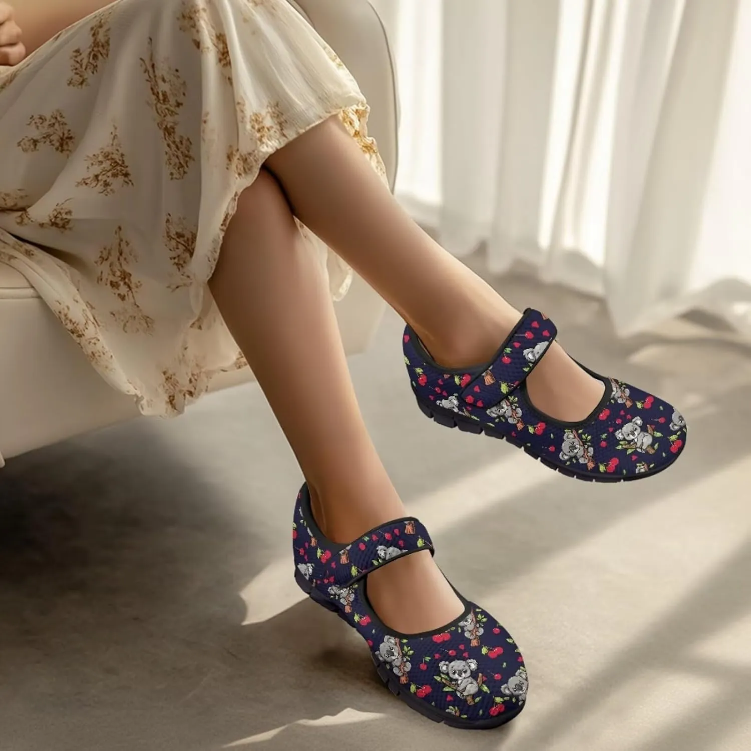 Howilath Animal Print Mary Jane Shoes Women Round Toe Dress Dance Shoes Mesh Casual Flats Shoes