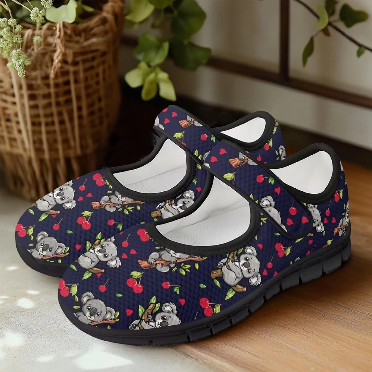 Howilath Animal Print Mary Jane Shoes Women Round Toe Dress Dance Shoes Mesh Casual Flats Shoes