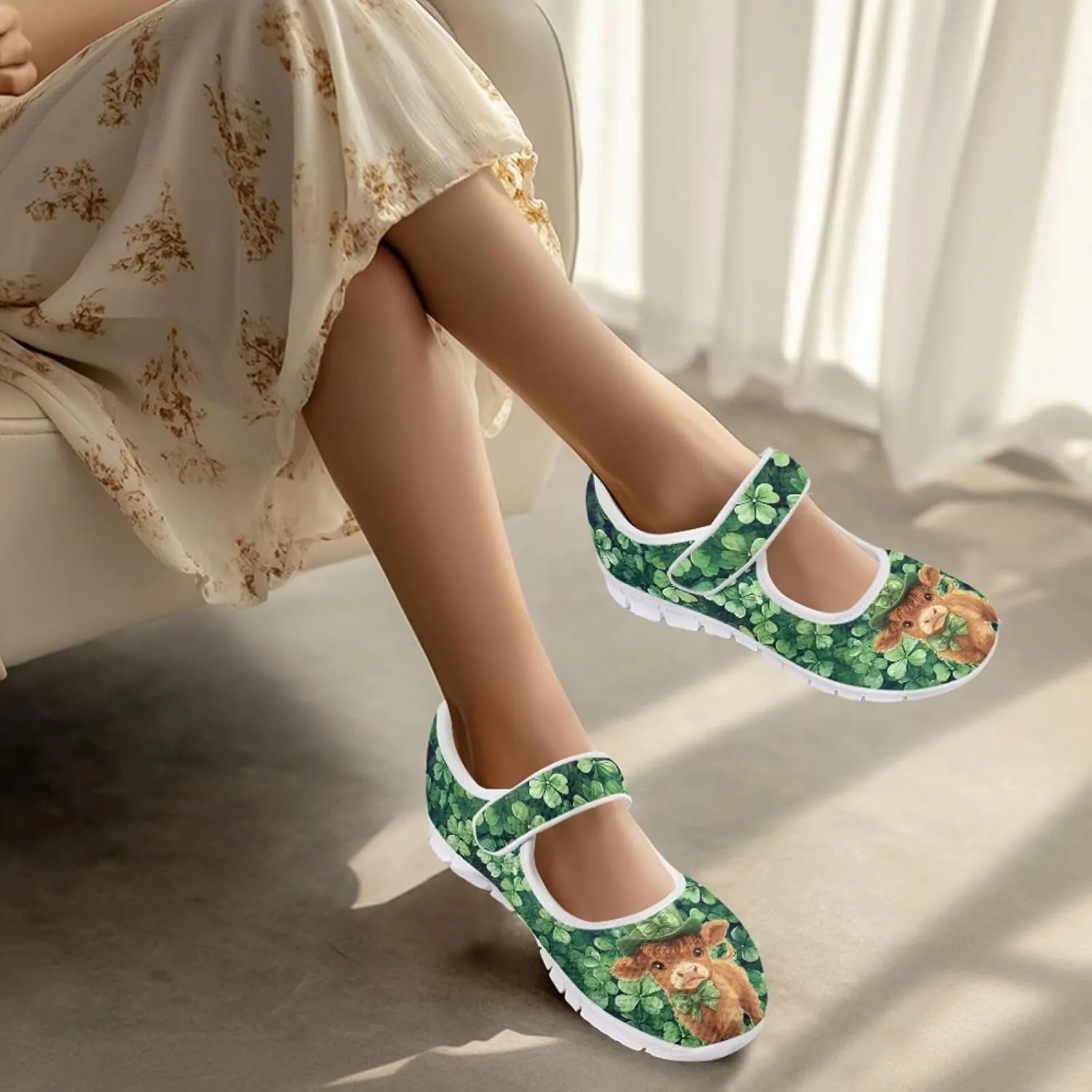 Howilath St. Patrick's Day Womens Dress Shoes Mary Jane Shoes Mesh Casual Flats Shoes Ballerina Shoes with Magic Sticke