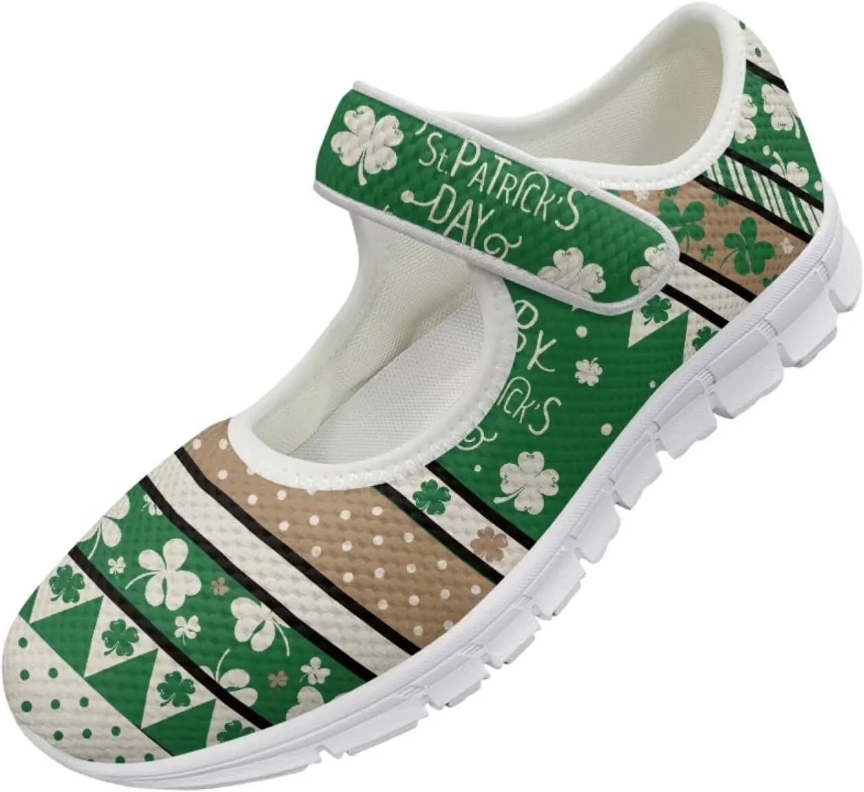 Howilath St. Patrick's Day Womens Dress Shoes Mary Jane Shoes Mesh Casual Flats Shoes Ballerina Shoes with Magic Sticke