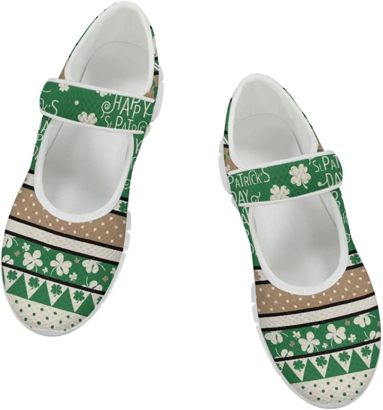 Howilath St. Patrick's Day Womens Dress Shoes Mary Jane Shoes Mesh Casual Flats Shoes Ballerina Shoes with Magic Sticke