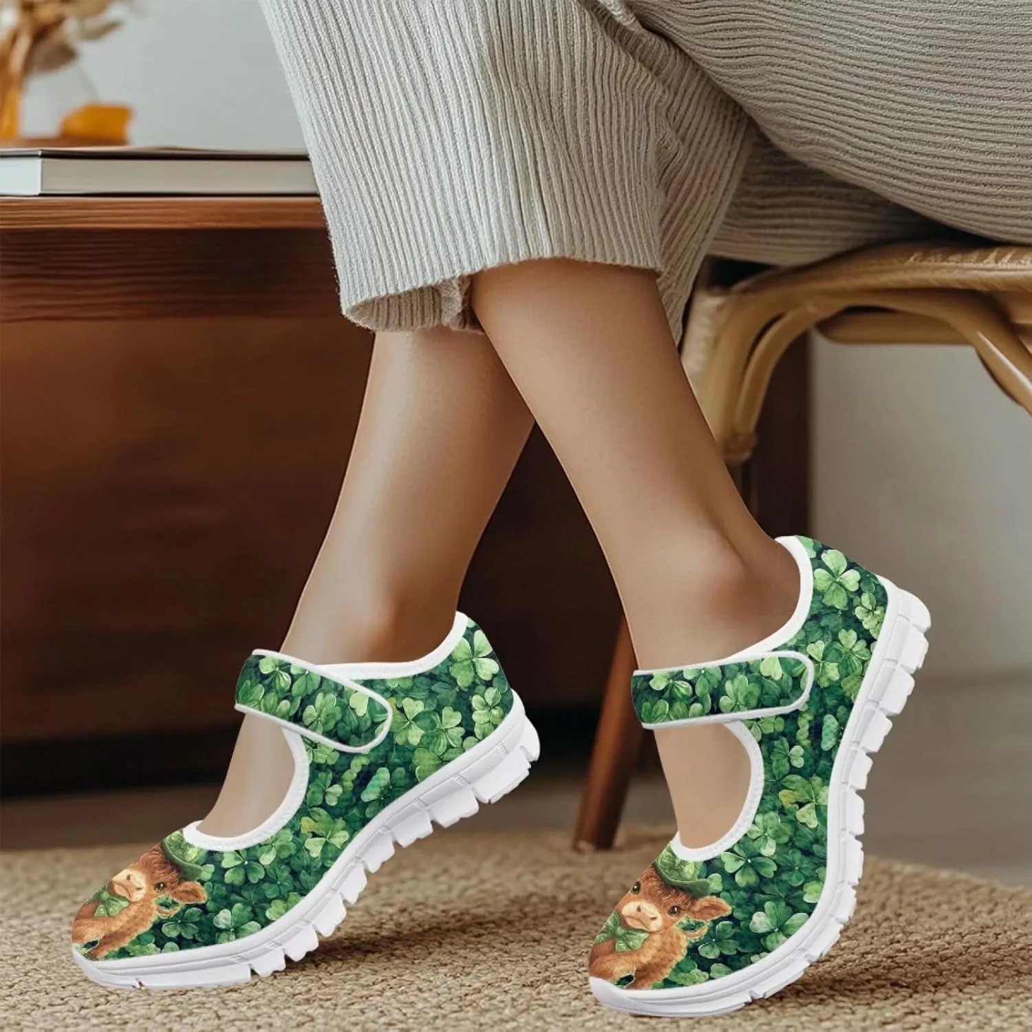 Howilath St. Patrick's Day Womens Dress Shoes Mary Jane Shoes Mesh Casual Flats Shoes Ballerina Shoes with Magic Sticke