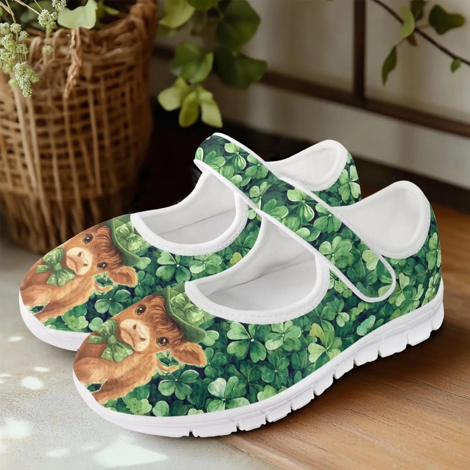 Howilath St. Patrick's Day Womens Dress Shoes Mary Jane Shoes Mesh Casual Flats Shoes Ballerina Shoes with Magic Sticke