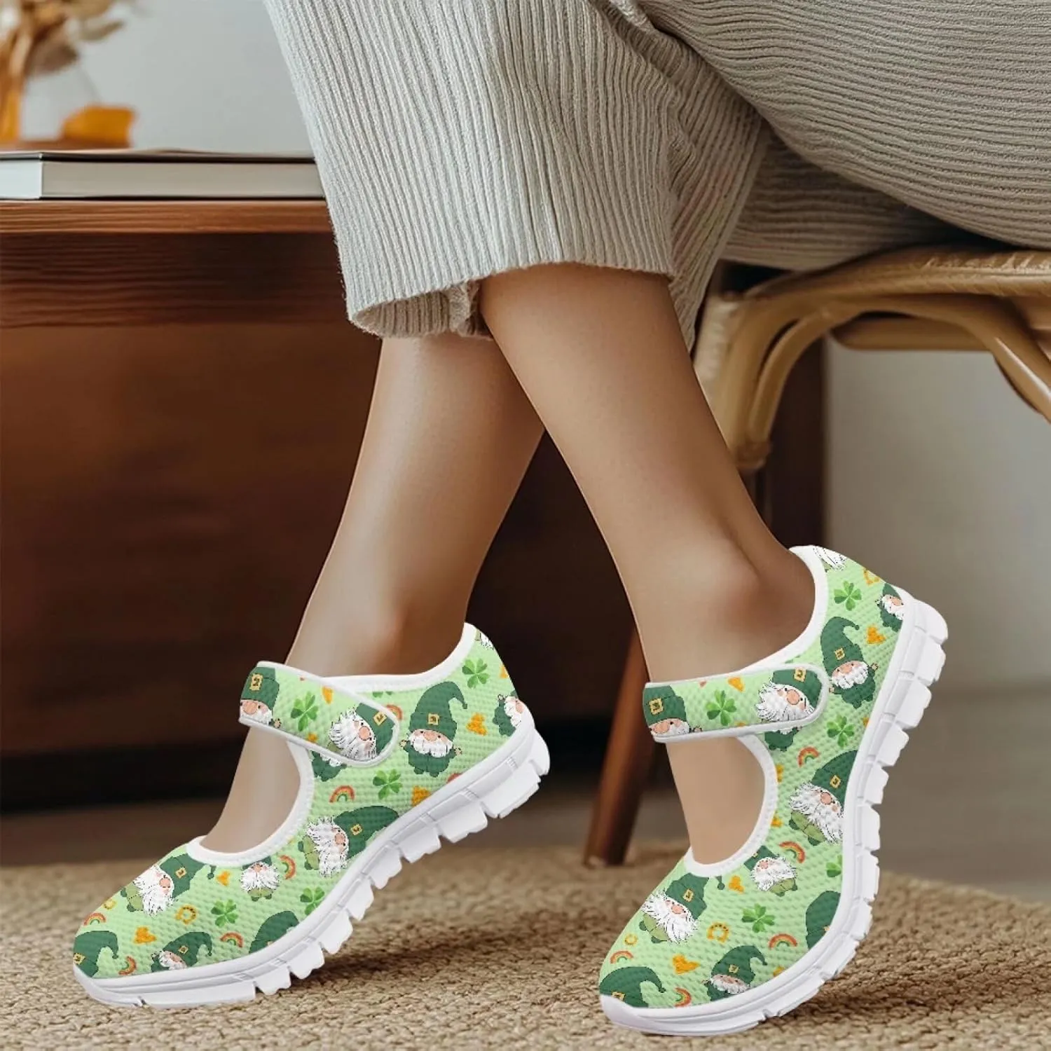 Howilath St. Patrick's Day Womens Dress Shoes Mary Jane Shoes Mesh Casual Flats Shoes Ballerina Shoes with Magic Sticke