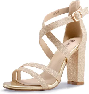 IDIFU Women's Chunky High Heel Sandal Strappy Open Toe Ankle Strap Dress Shoes for Women Bridesmaid Ladies in Wedding Bridal Evening Homecoming Prom