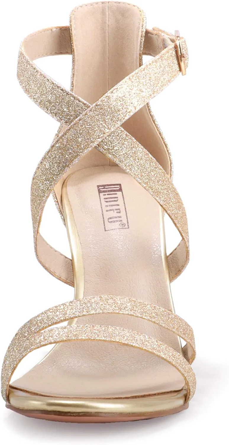 IDIFU Women's Chunky High Heel Sandal Strappy Open Toe Ankle Strap Dress Shoes for Women Bridesmaid Ladies in Wedding Bridal Evening Homecoming Prom