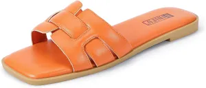 IDIFU Women's Flat Sandals Slip On Open Square Toe Slide Sandals for Women Comfortable Summer Dressy Cute Ladies Casual Trendy Fancy Fashion Cross Strap Beach Wedding Dress Sandals