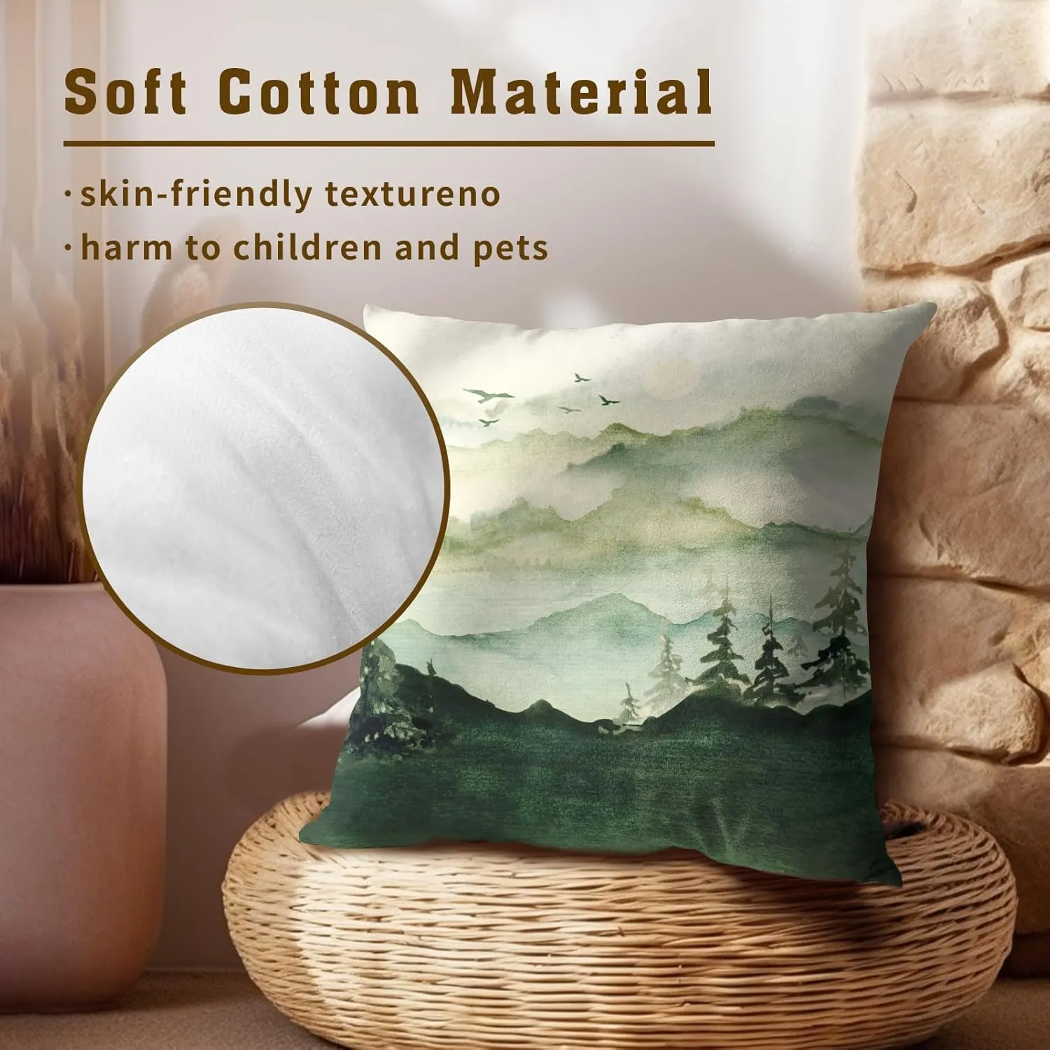 Imiss Dark Green Mountain Forest Throw Pillow Covers 18x18 Inch Set of 2 Foggy Nature Trees Woodland Square Cushion Cover for Home Sofa Couch Bedroom
