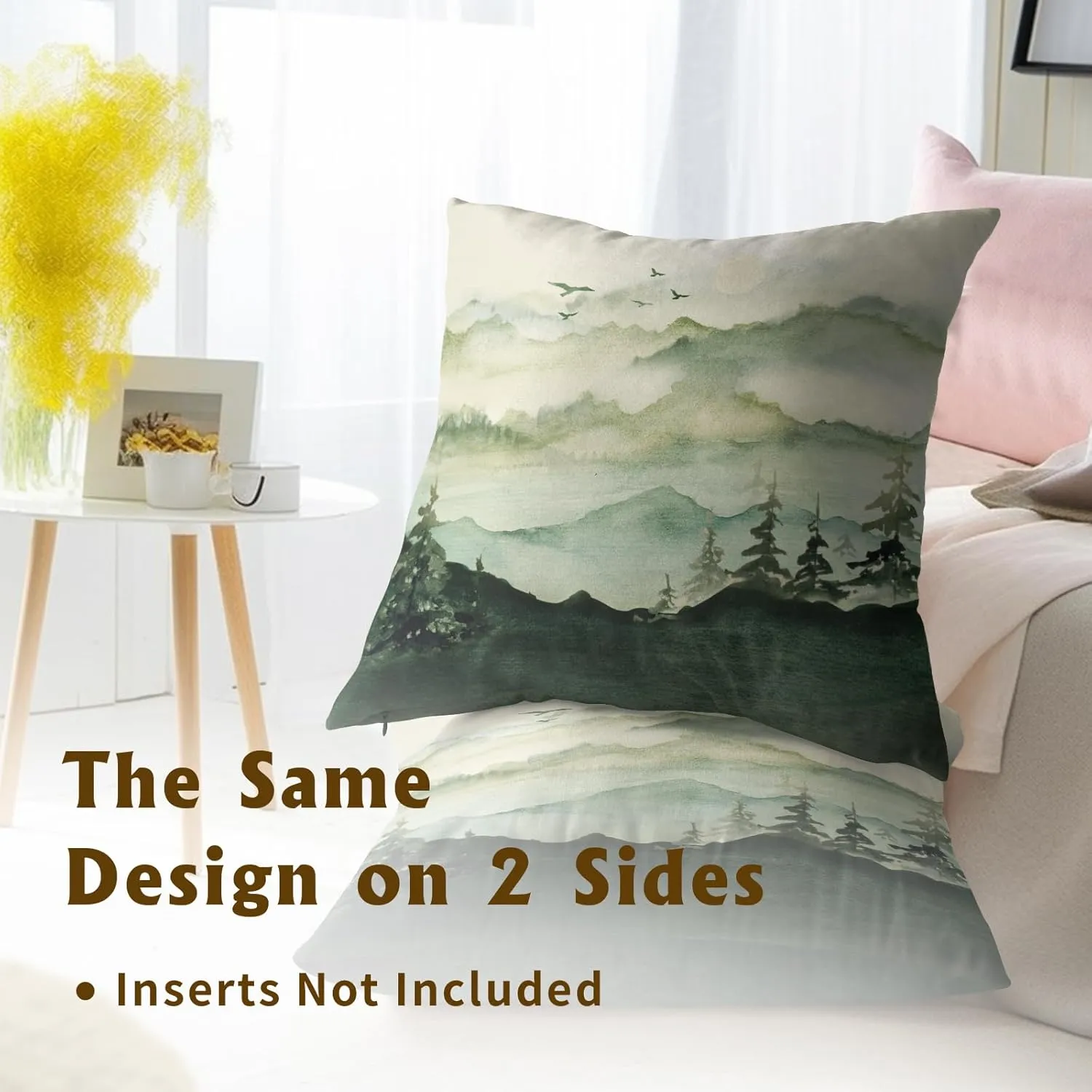 Imiss Dark Green Mountain Forest Throw Pillow Covers 18x18 Inch Set of 2 Foggy Nature Trees Woodland Square Cushion Cover for Home Sofa Couch Bedroom