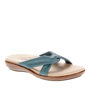 Island Slipper Women's Leather Slide Flat Sandal DTLANA - Made in Hawaii (DTLANA-AQUA-8)