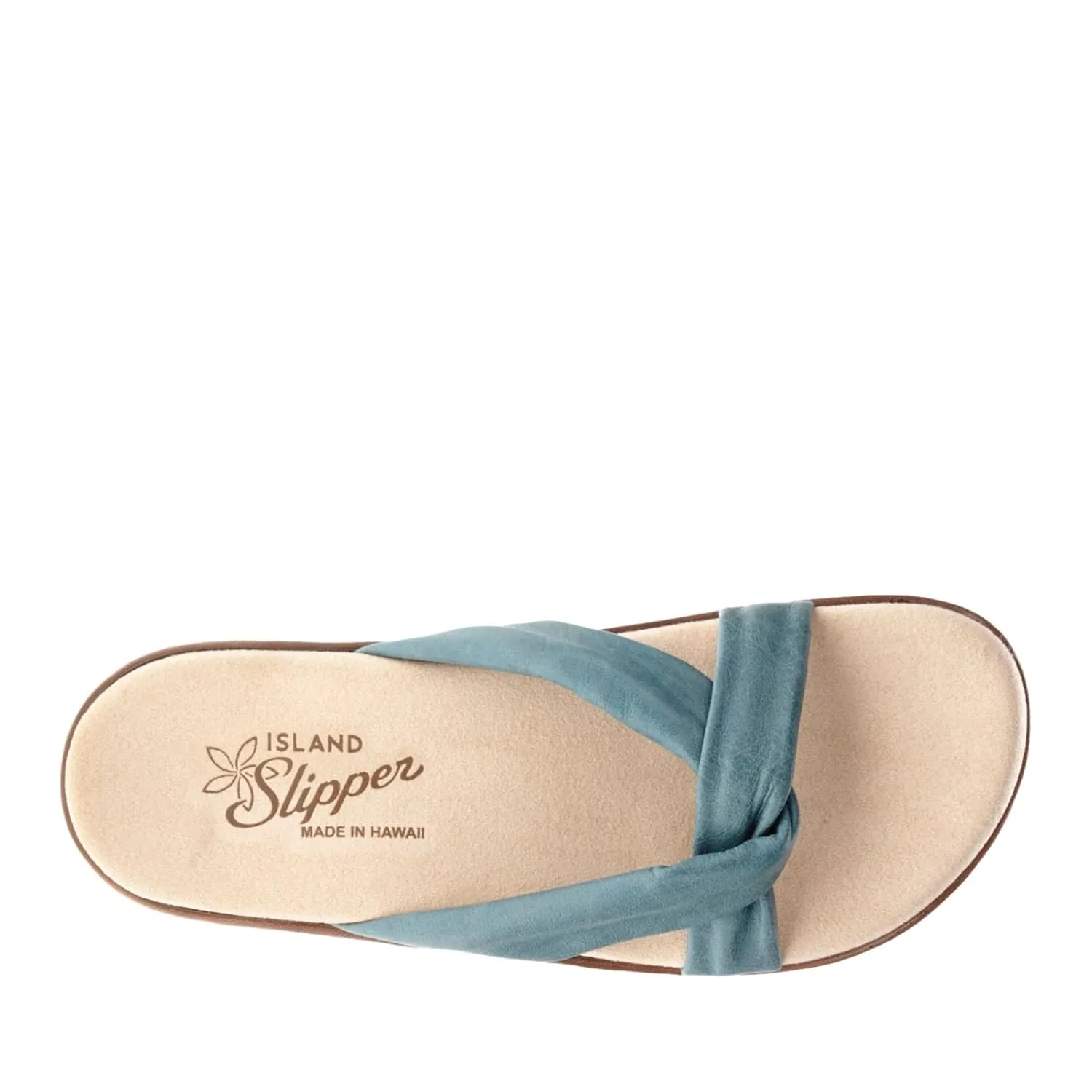Island Slipper Women's Leather Slide Flat Sandal DTLANA - Made in Hawaii (DTLANA-AQUA-8)