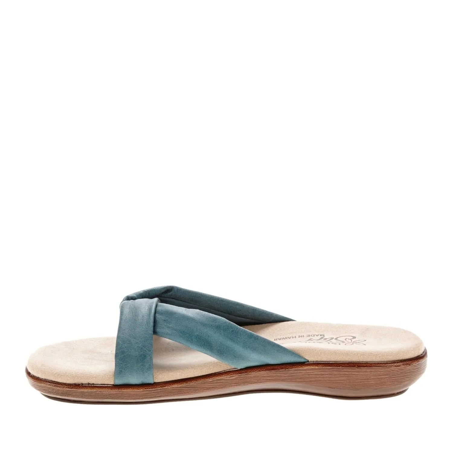 Island Slipper Women's Leather Slide Flat Sandal DTLANA - Made in Hawaii (DTLANA-AQUA-8)