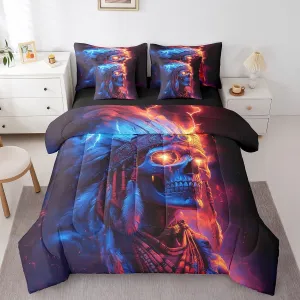 jejeloiu Boys Girls Skull Decor Bed in a Set Full Size 7 Pieces, Boho Exotic Bedding Set Bohemian Comforter Set with Sheets Kids Bones Teens Bedroom Decor 7Pcs