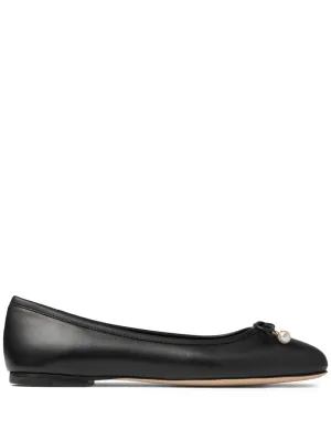 Jimmy Choo Black Leather Flat Shoes with Bow Detail