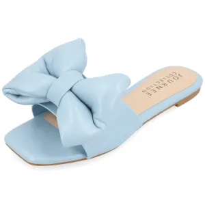 Journee Womens Bow Knot Flat Open Square Toe Dressy Sandal Fayre Comfort Slip On Slide Shoes Blue, 8