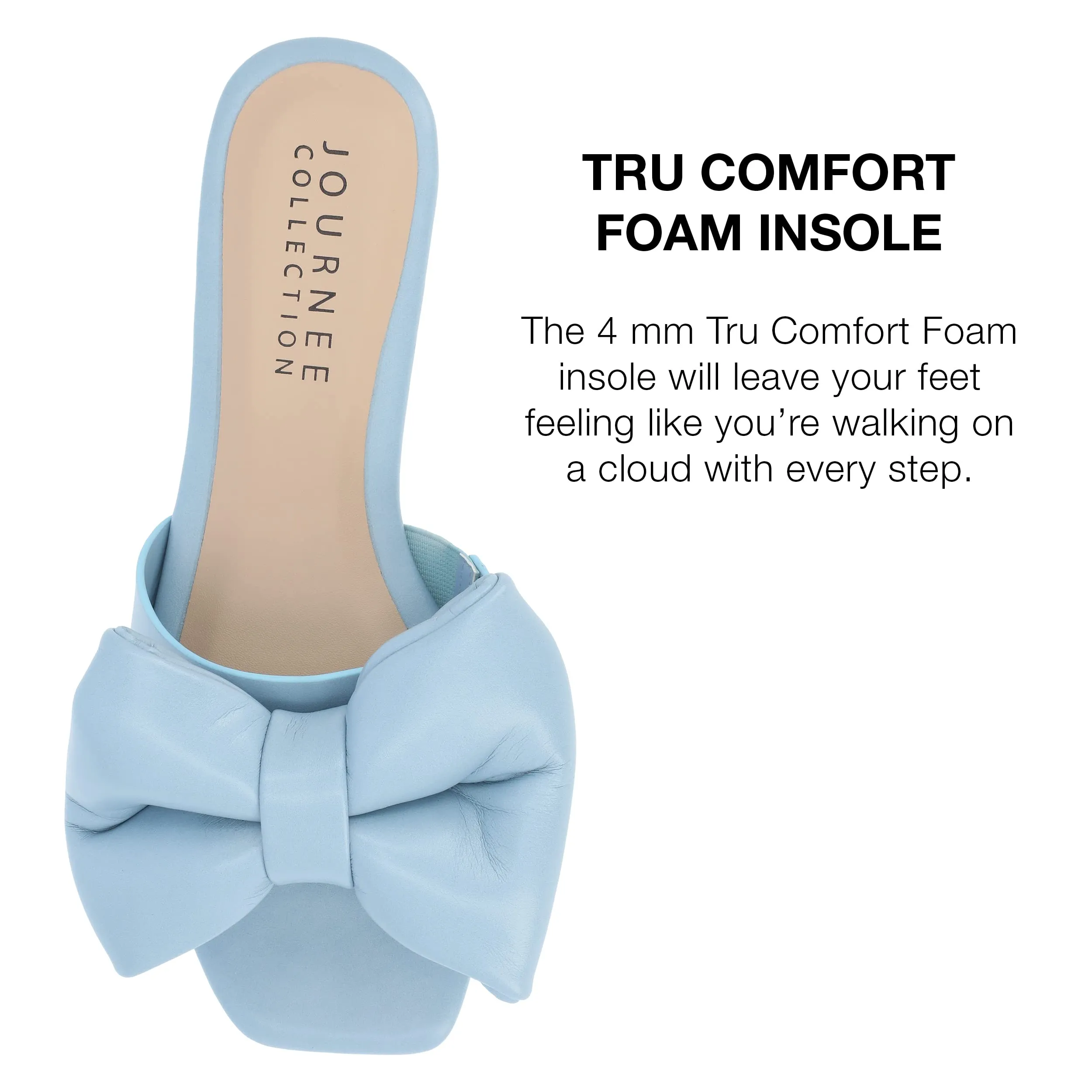 Journee Womens Bow Knot Flat Open Square Toe Dressy Sandal Fayre Comfort Slip On Slide Shoes Blue, 8
