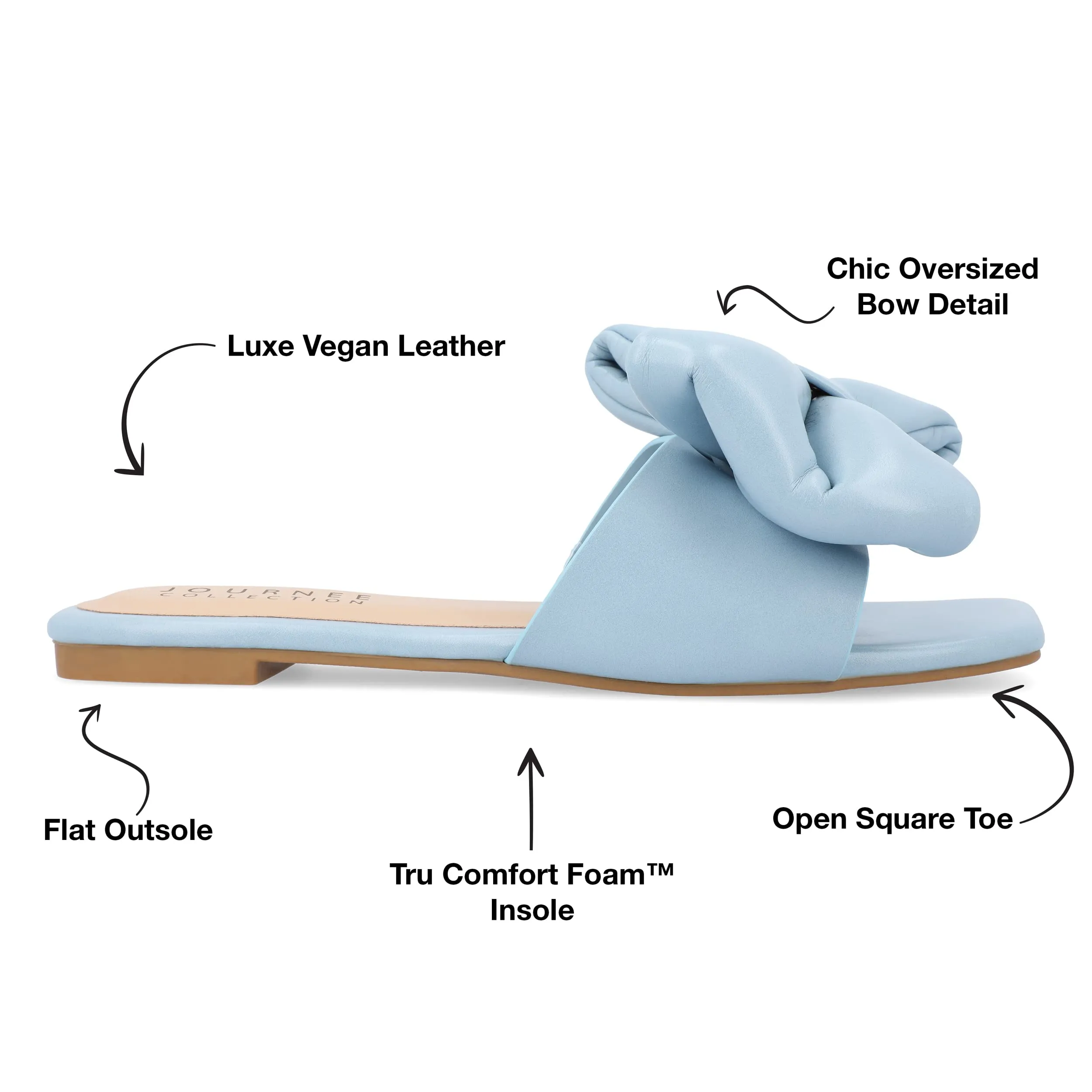 Journee Womens Bow Knot Flat Open Square Toe Dressy Sandal Fayre Comfort Slip On Slide Shoes Blue, 8