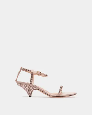 Katy Heeled Sandal in Light Pink Fabric with Crystals