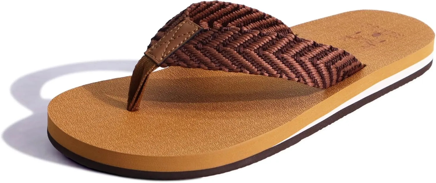 KuaiLu Men's Leather Flip Flops Arch Support Summer Beach Pool Water Thong Sandals Waterproof Rubber Walking Shoes