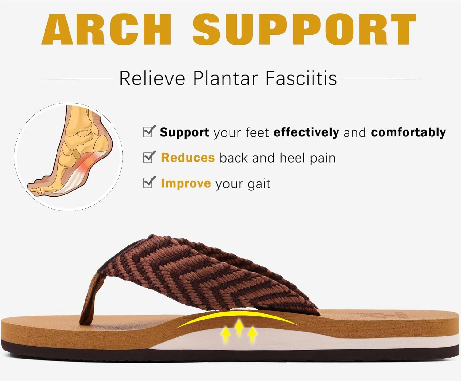 KuaiLu Men's Leather Flip Flops Arch Support Summer Beach Pool Water Thong Sandals Waterproof Rubber Walking Shoes