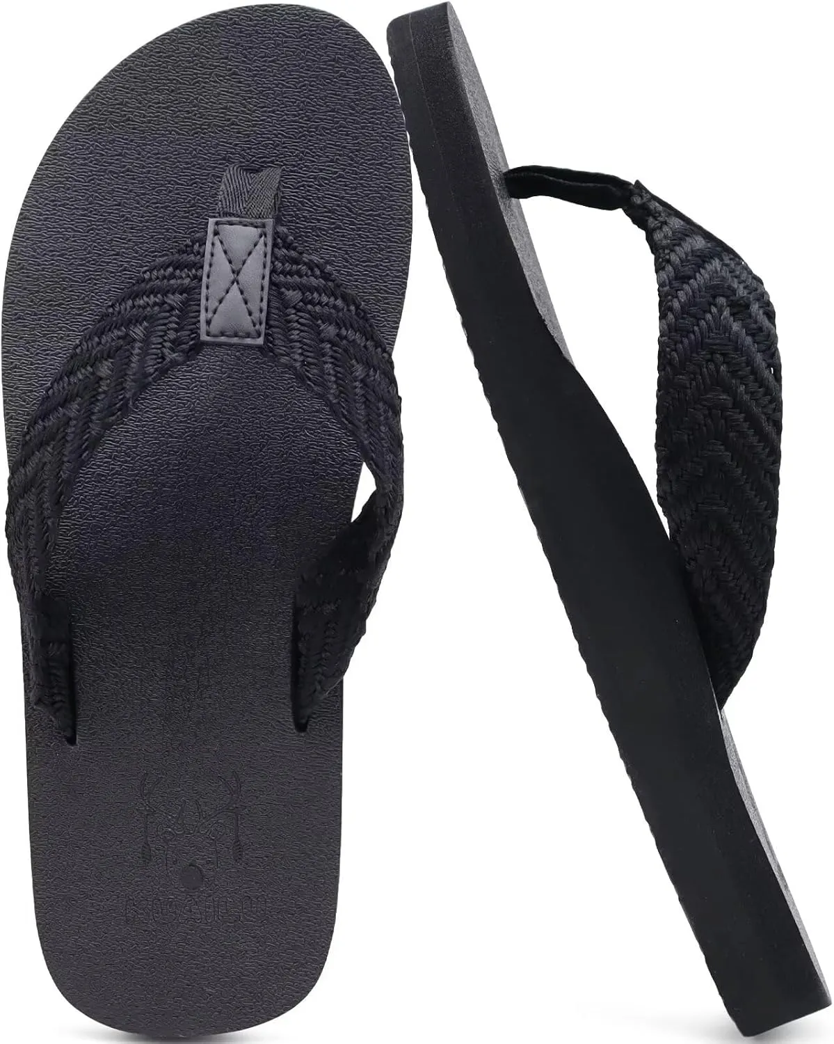KuaiLu Men's Leather Flip Flops Arch Support Summer Beach Pool Water Thong Sandals Waterproof Rubber Walking Shoes