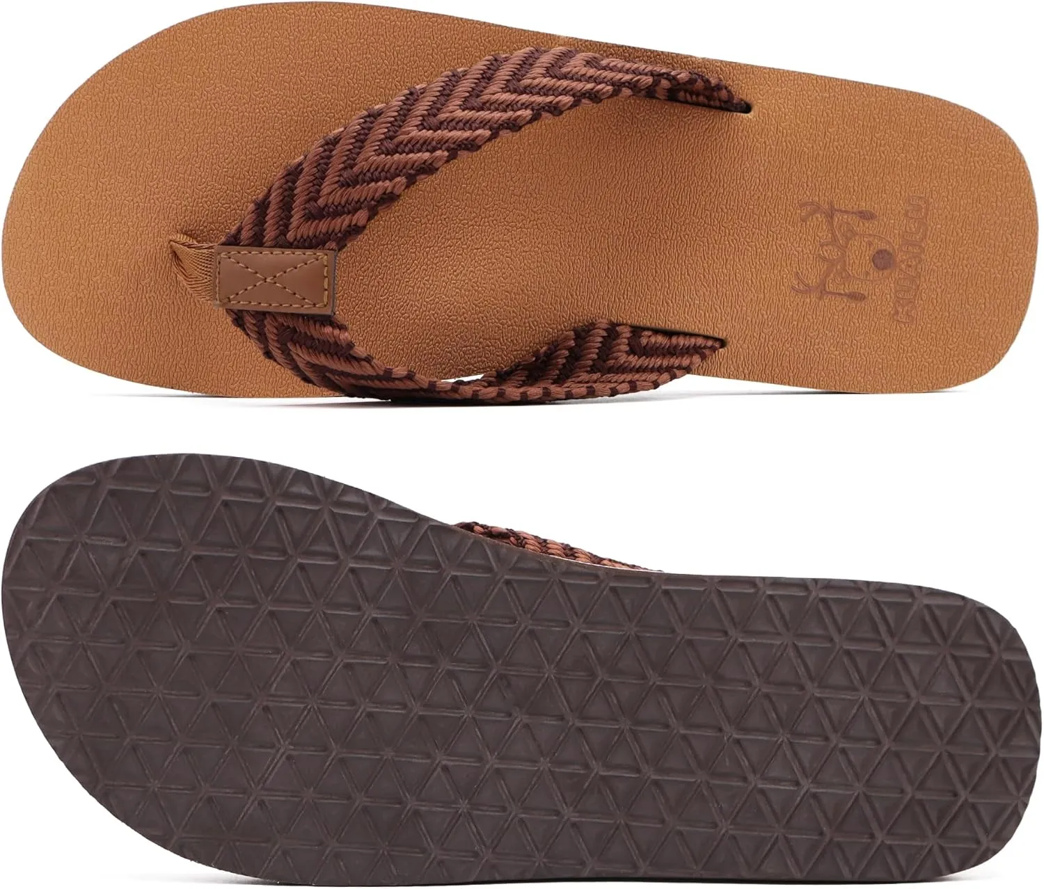 KuaiLu Men's Leather Flip Flops Arch Support Summer Beach Pool Water Thong Sandals Waterproof Rubber Walking Shoes