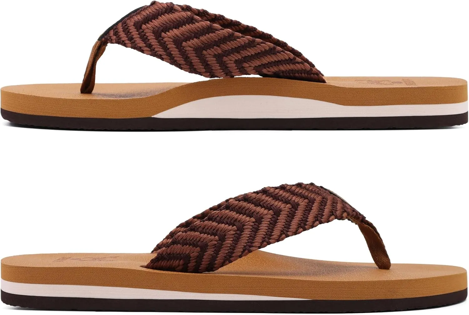 KuaiLu Men's Leather Flip Flops Arch Support Summer Beach Pool Water Thong Sandals Waterproof Rubber Walking Shoes