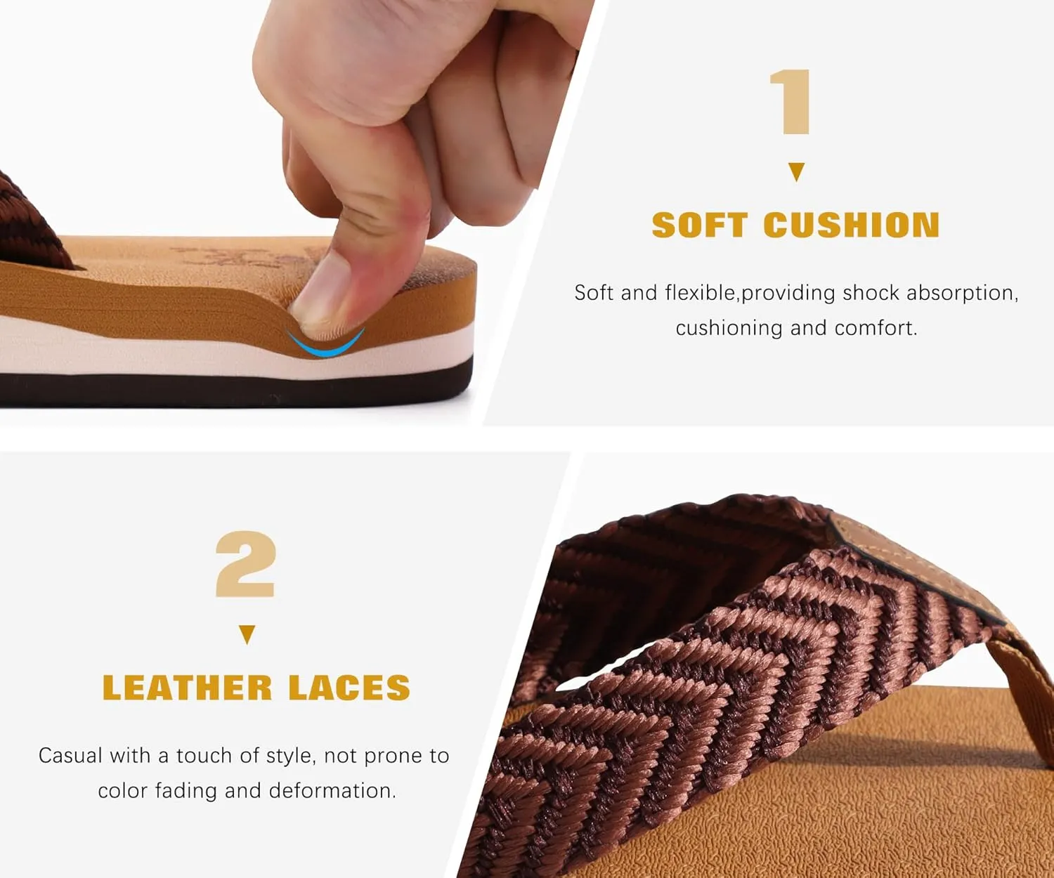 KuaiLu Men's Leather Flip Flops Arch Support Summer Beach Pool Water Thong Sandals Waterproof Rubber Walking Shoes