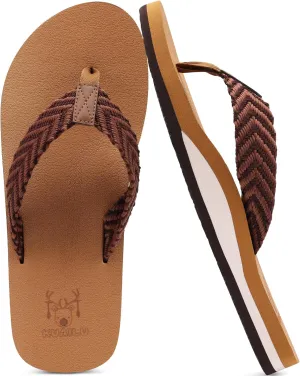KuaiLu Men's Leather Flip Flops Arch Support Summer Beach Pool Water Thong Sandals Waterproof Rubber Walking Shoes
