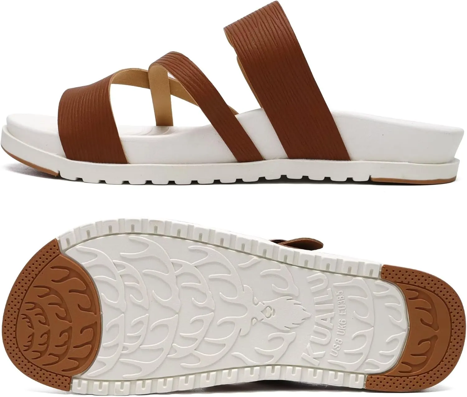 KuaiLu Womens Orthopedic Sandals With Comfortable Arch Support Cushion Yoga Mat Slides Fashion Summer Beach Flat Sandles Adjustable Open Toe Travel Outdoor Plantar Fasciitis Flip Flops US Size 5-11