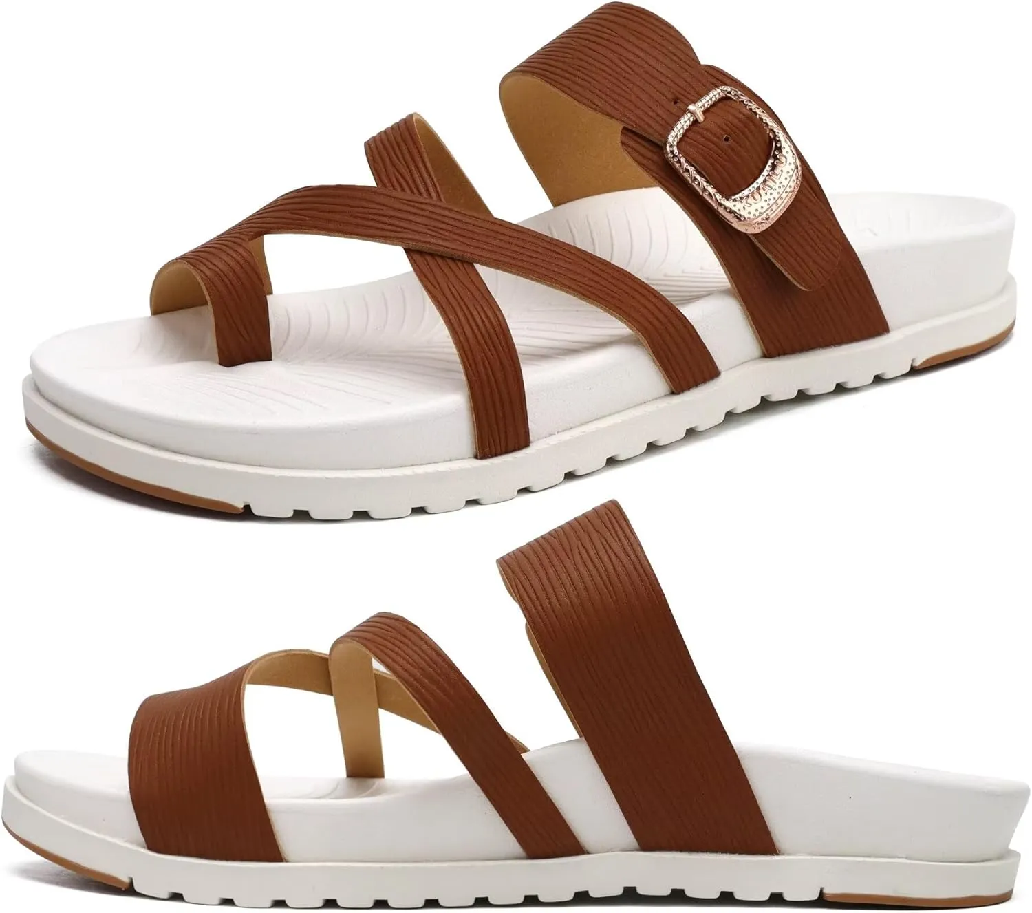 KuaiLu Womens Orthopedic Sandals With Comfortable Arch Support Cushion Yoga Mat Slides Fashion Summer Beach Flat Sandles Adjustable Open Toe Travel Outdoor Plantar Fasciitis Flip Flops US Size 5-11
