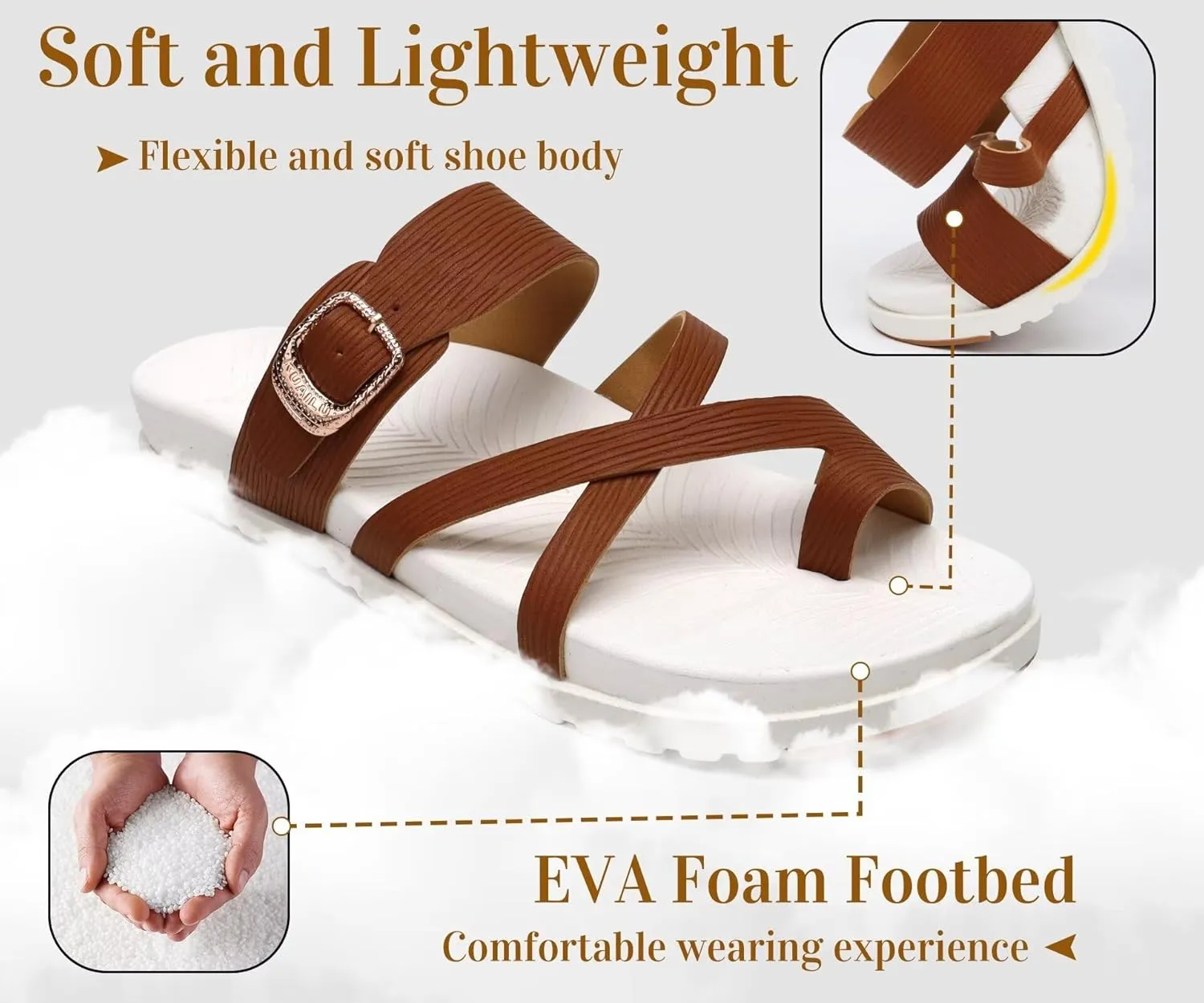 KuaiLu Womens Orthopedic Sandals With Comfortable Arch Support Cushion Yoga Mat Slides Fashion Summer Beach Flat Sandles Adjustable Open Toe Travel Outdoor Plantar Fasciitis Flip Flops US Size 5-11