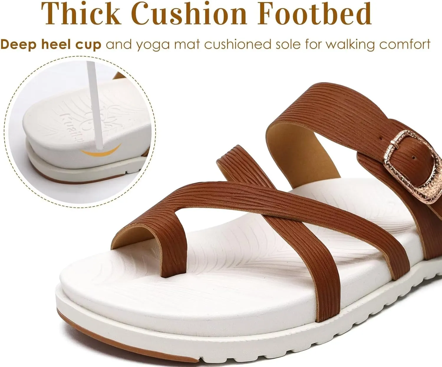 KuaiLu Womens Orthopedic Sandals With Comfortable Arch Support Cushion Yoga Mat Slides Fashion Summer Beach Flat Sandles Adjustable Open Toe Travel Outdoor Plantar Fasciitis Flip Flops US Size 5-11