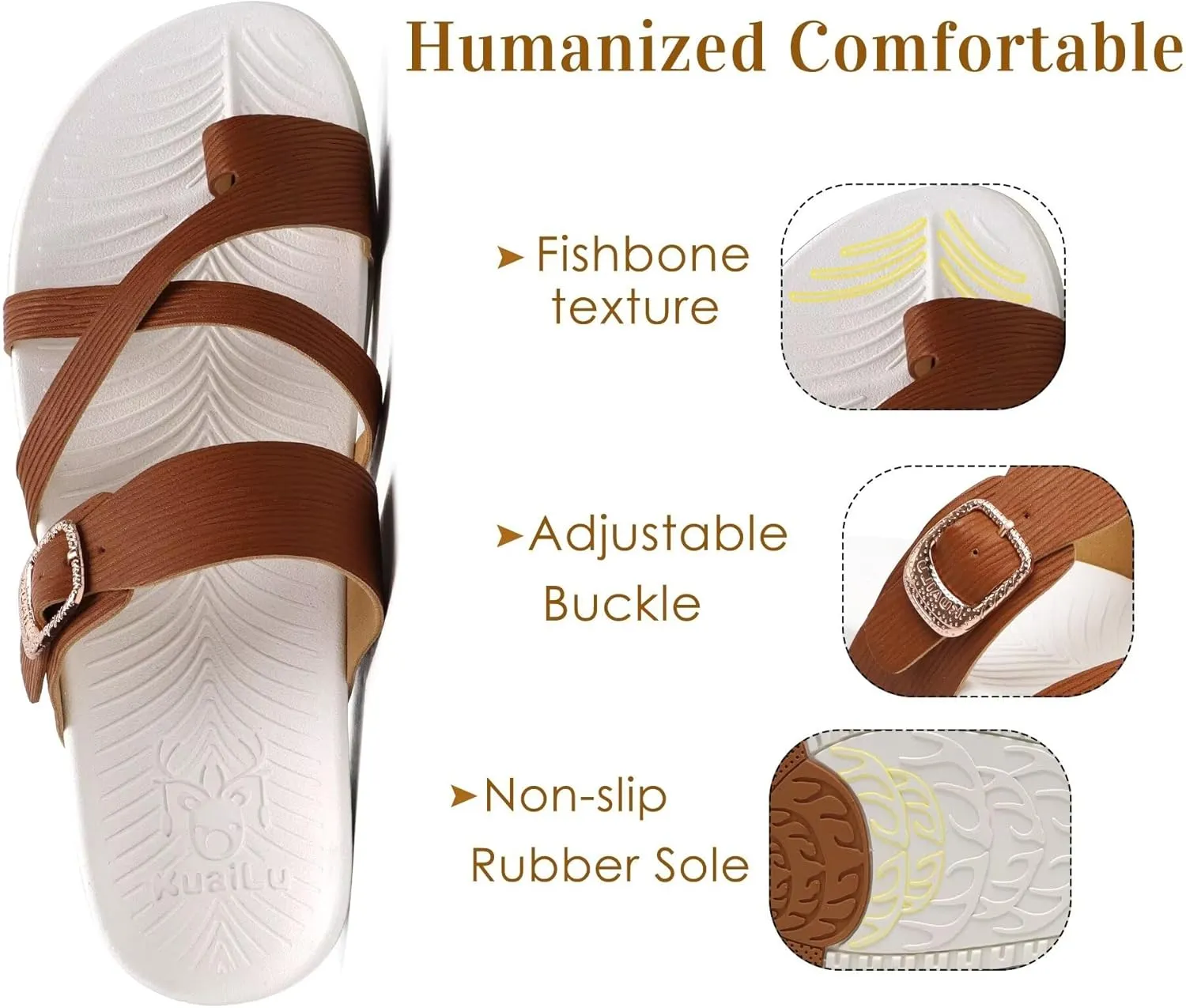 KuaiLu Womens Orthopedic Sandals With Comfortable Arch Support Cushion Yoga Mat Slides Fashion Summer Beach Flat Sandles Adjustable Open Toe Travel Outdoor Plantar Fasciitis Flip Flops US Size 5-11