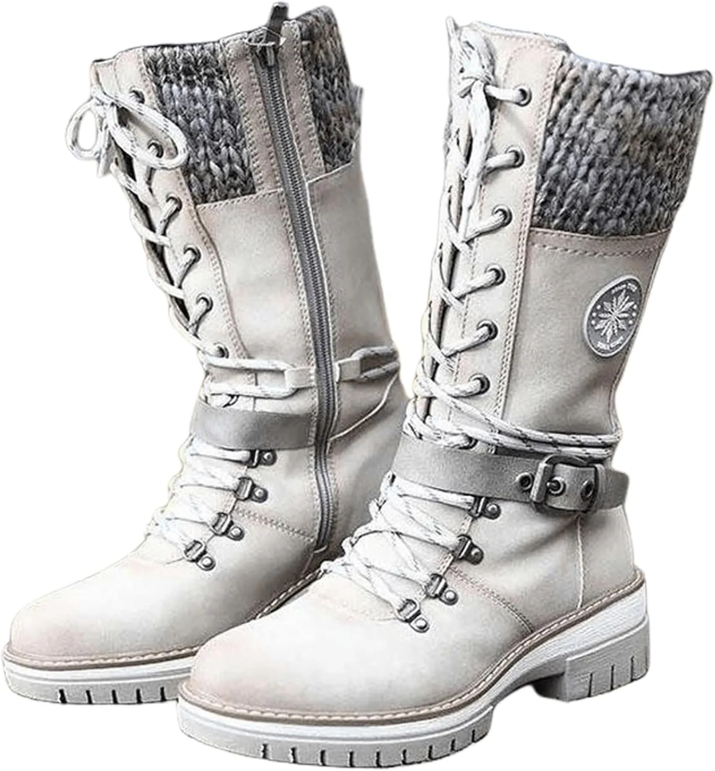 Lausiuoe Boots For Women Low Heel Mid Calf Pull On Winter Boots Side Zip Slouchy Western Cowboy Booties Non Slip Outdoor Shoes