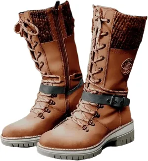 Lausiuoe Boots For Women Low Heel Mid Calf Pull On Winter Boots Side Zip Slouchy Western Cowboy Booties Non Slip Outdoor Shoes