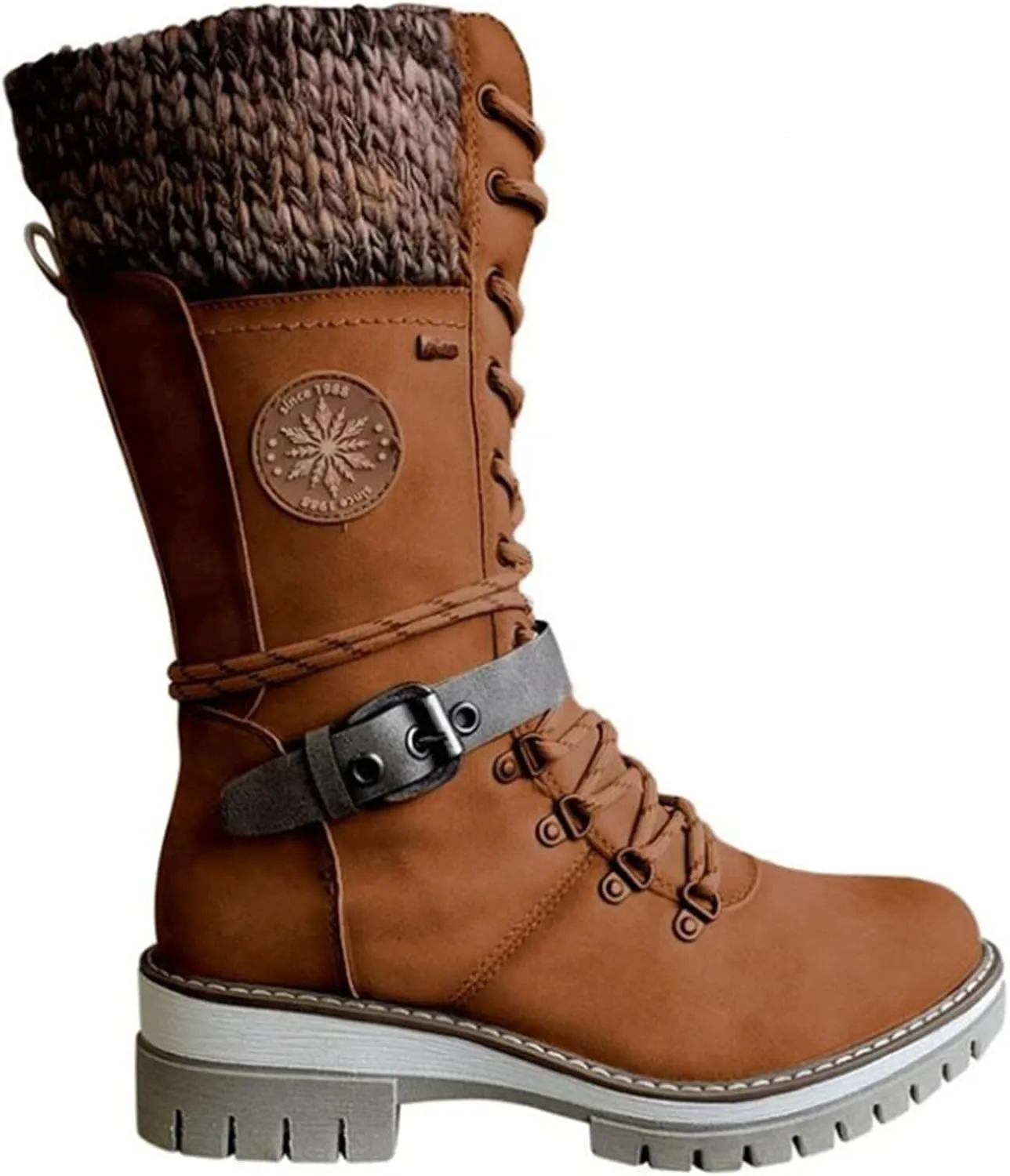 Lausiuoe Boots For Women Low Heel Mid Calf Pull On Winter Boots Side Zip Slouchy Western Cowboy Booties Non Slip Outdoor Shoes
