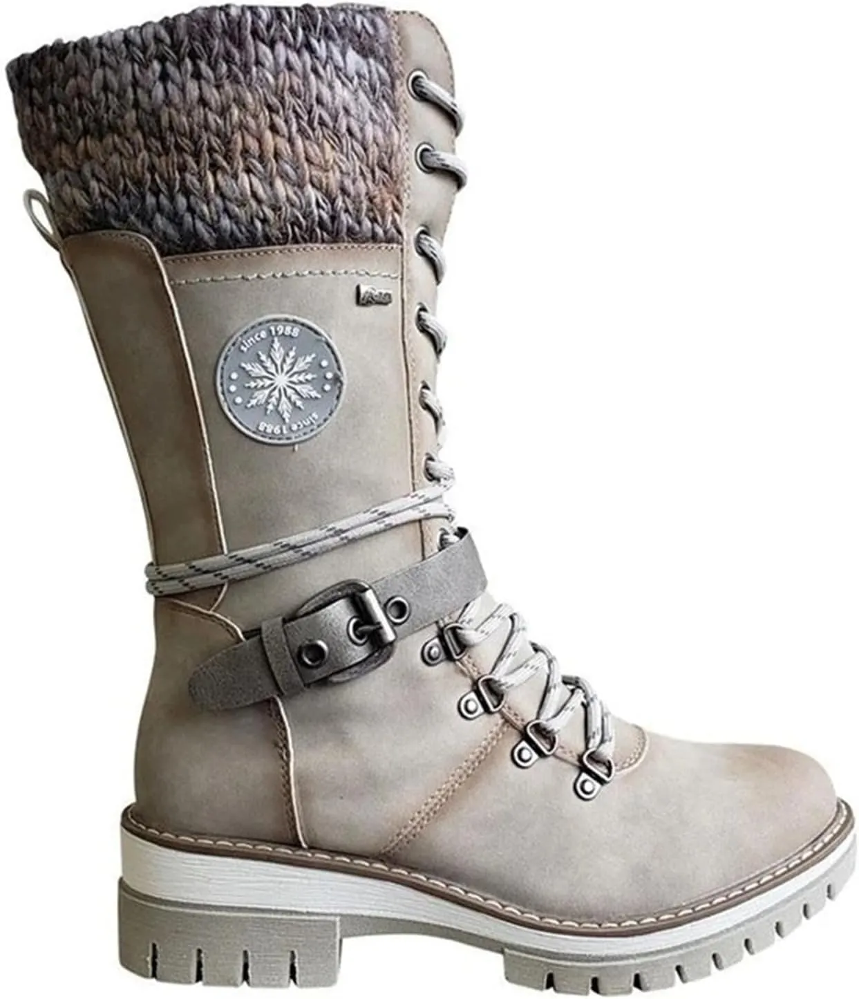 Lausiuoe Boots For Women Low Heel Mid Calf Pull On Winter Boots Side Zip Slouchy Western Cowboy Booties Non Slip Outdoor Shoes