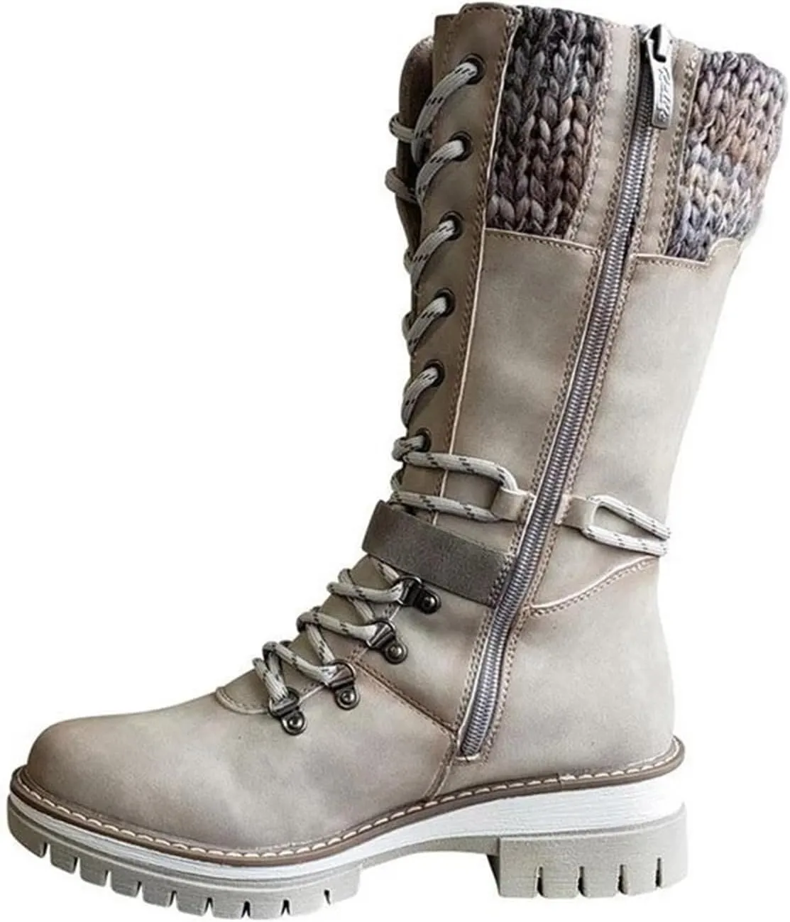 Lausiuoe Boots For Women Low Heel Mid Calf Pull On Winter Boots Side Zip Slouchy Western Cowboy Booties Non Slip Outdoor Shoes